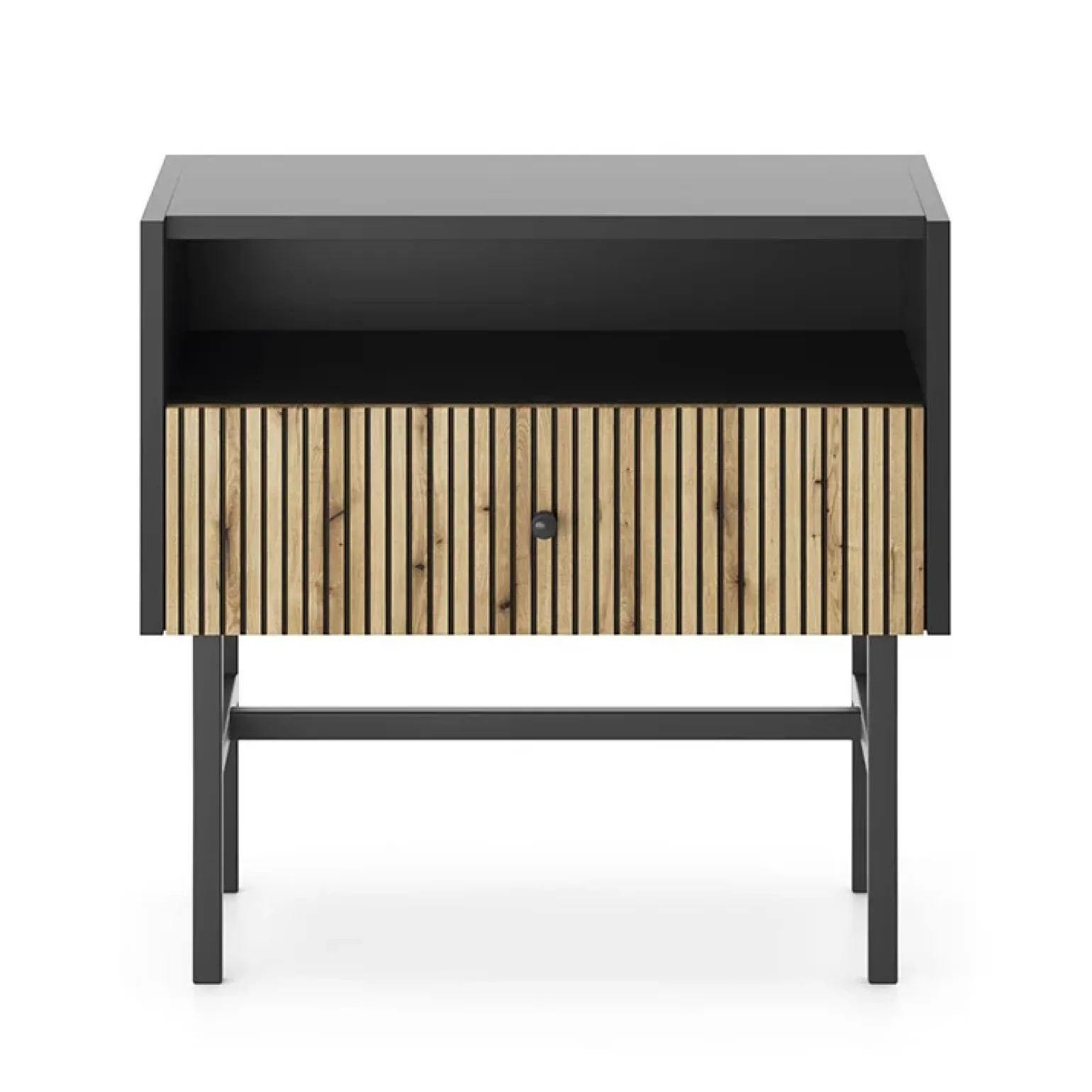 Comodino 55x52h cm 1 cassetto moderno nero rovere cannettato Eterna