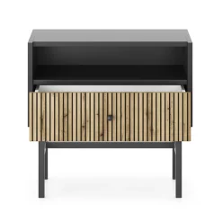 Comodino 55x52h cm 1 cassetto moderno nero rovere cannettato Eterna