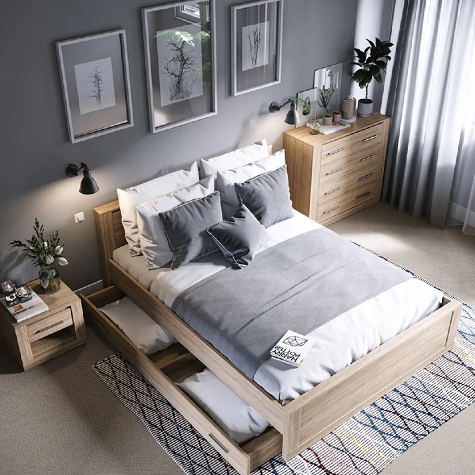 Comodino 50x40h cm 1 cassetto rovere Ombra