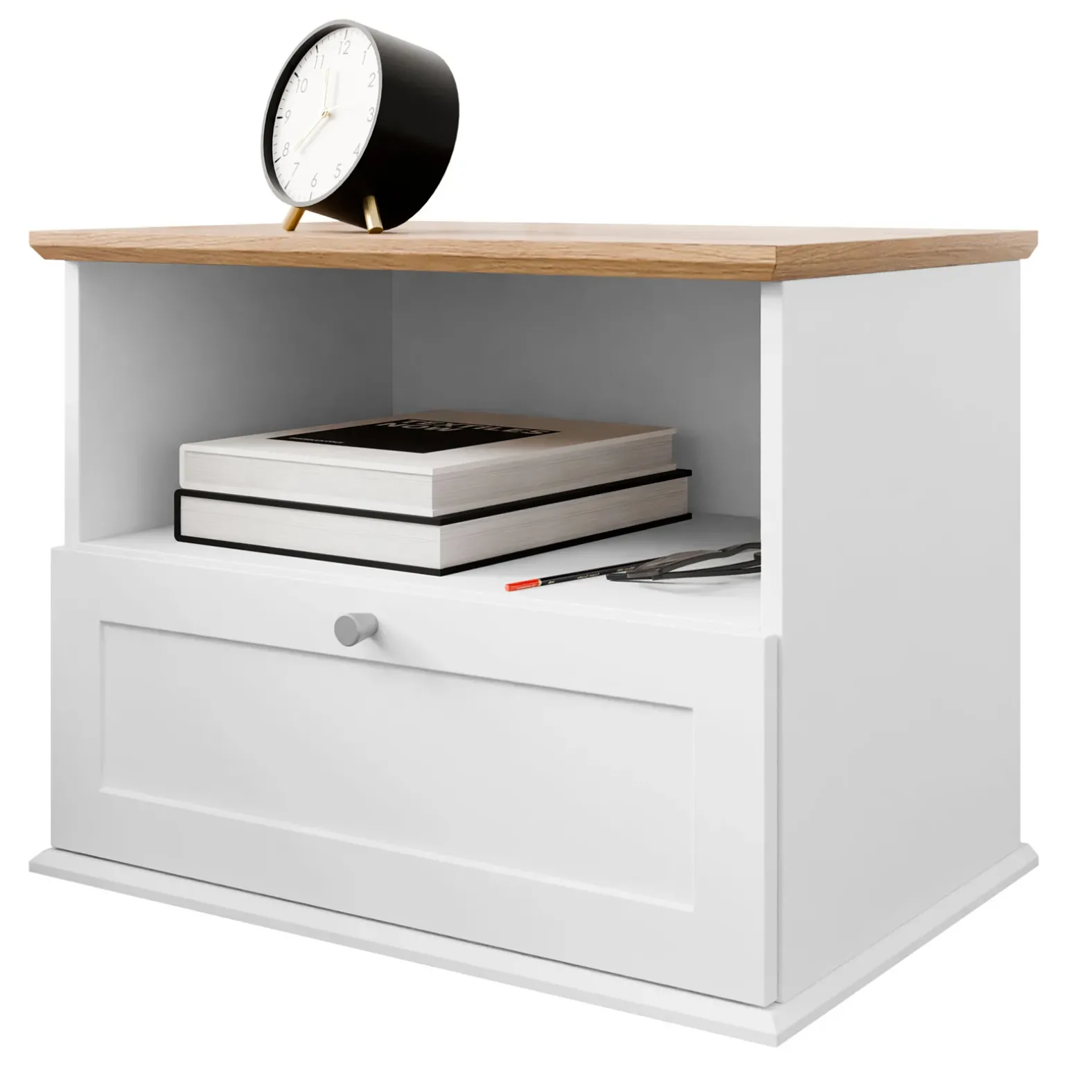 Comodino 62x48h cm 1 cassetto bianco rovere Relaxio