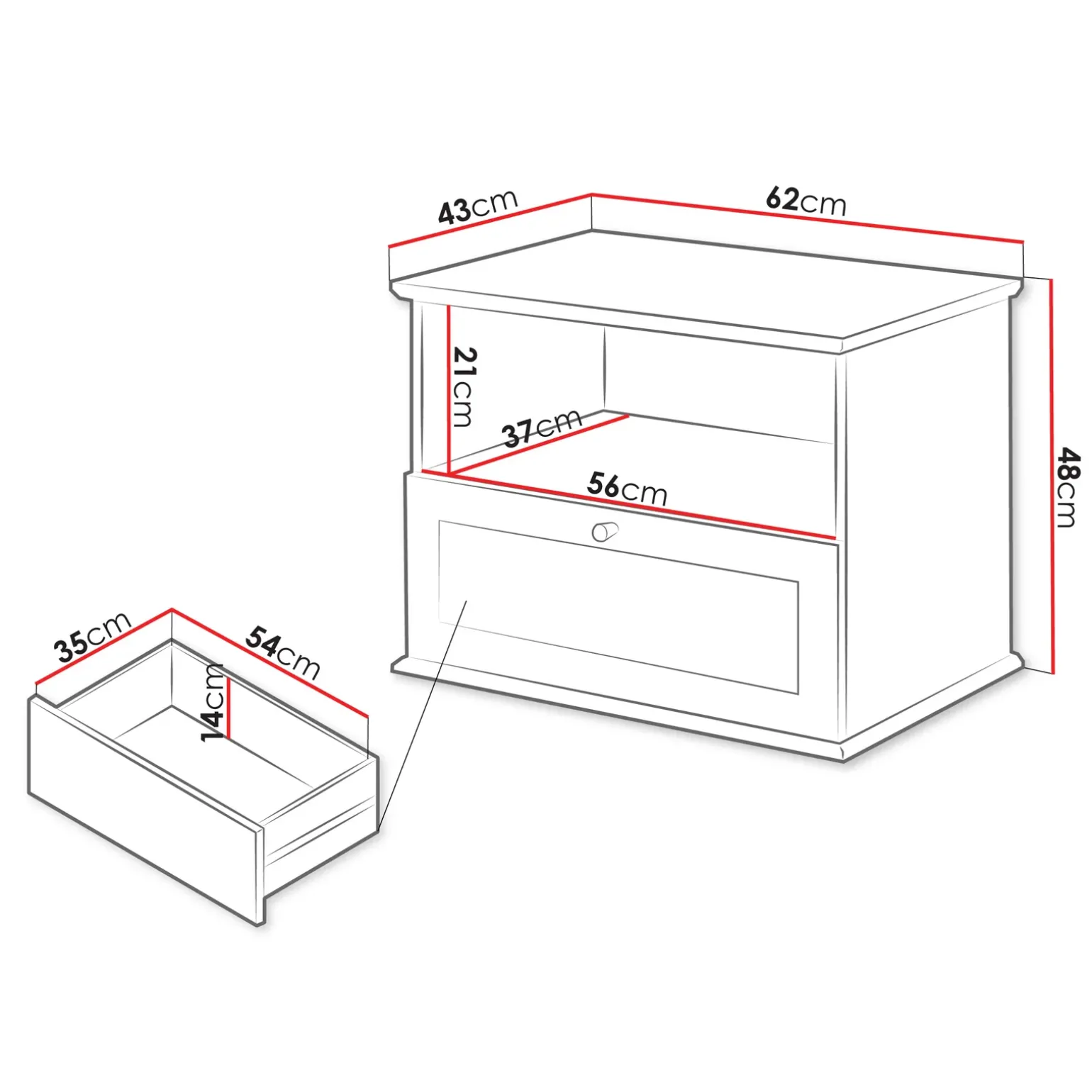 Comodino 62x48h cm 1 cassetto bianco rovere Relaxio
