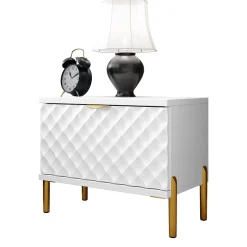 Comodino 50x40h cm 1 cassetto con frontali decorati bianco Amsterdam