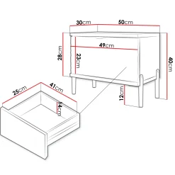 Comodino 50x40h cm 1 cassetto con frontali decorati bianco Amsterdam