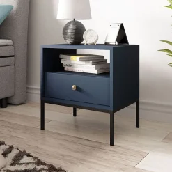 Comodino 54x56h cm 1 cassetto moderno blu notte Glory