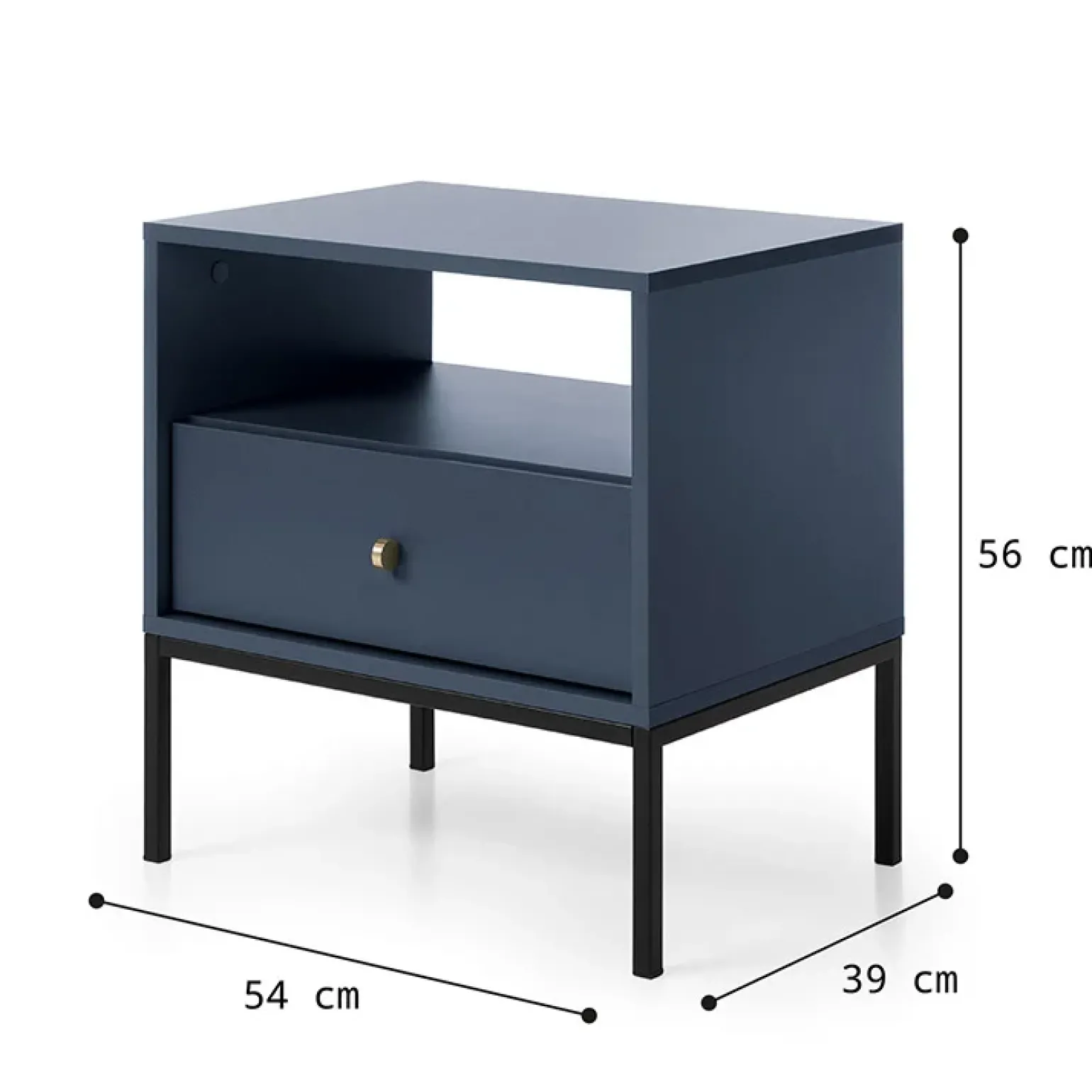 Comodino 54x56h cm 1 cassetto moderno blu notte Glory