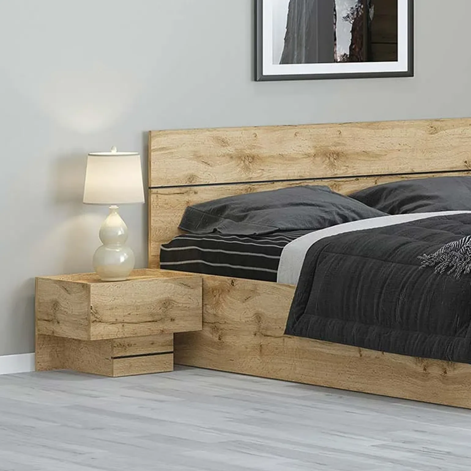 Comodino 45x32h cm 1 cassetto moderno design quercia Tamika