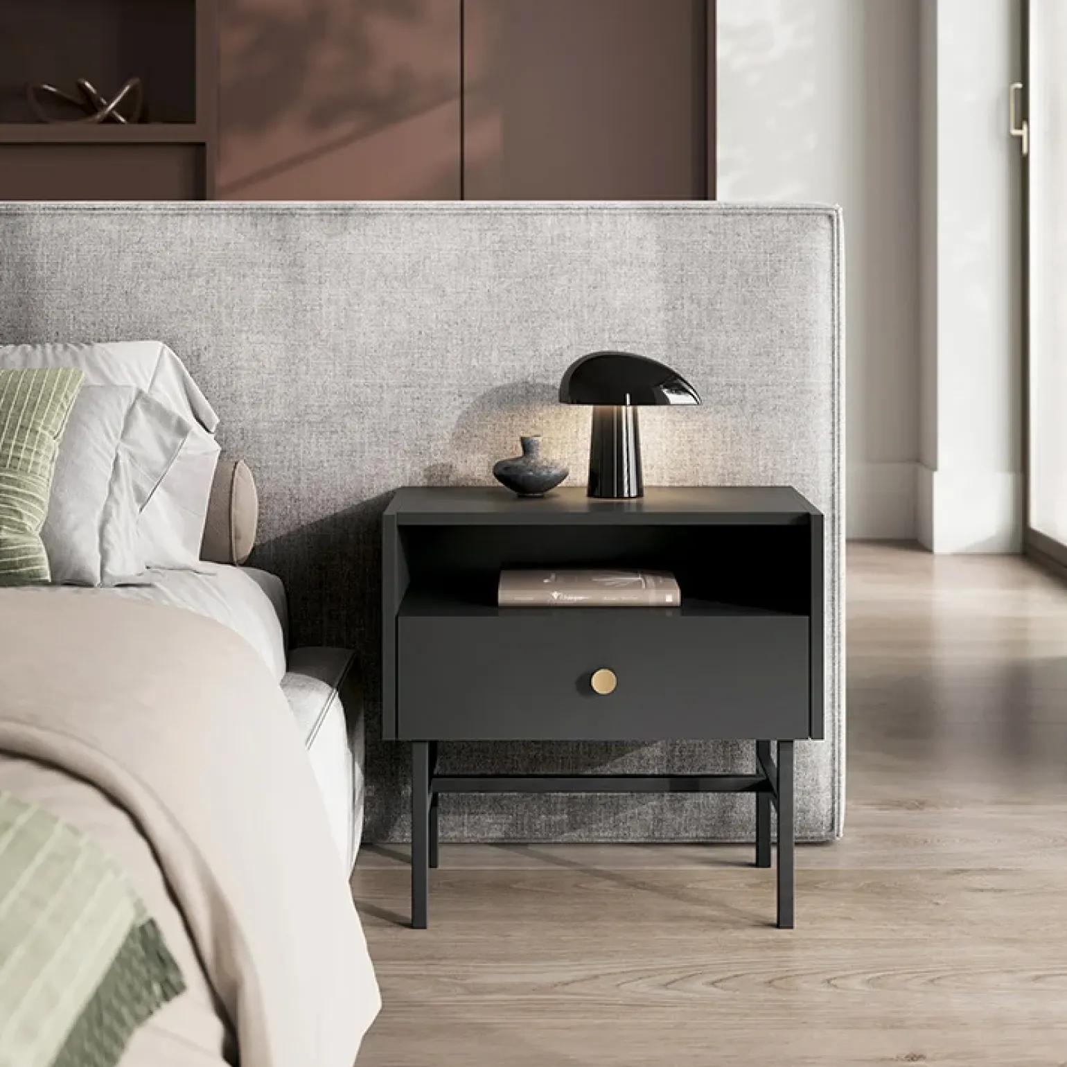 Comodino 55x52h cm 1 cassetto moderno nero Eterna