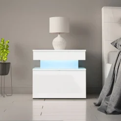Comodino 55x51h cm 1 cassetto con LED bianco Lumus