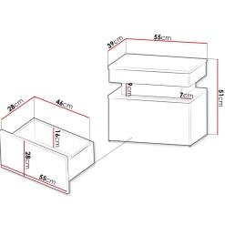 Comodino 55x51h cm 1 cassetto con LED bianco Lumus