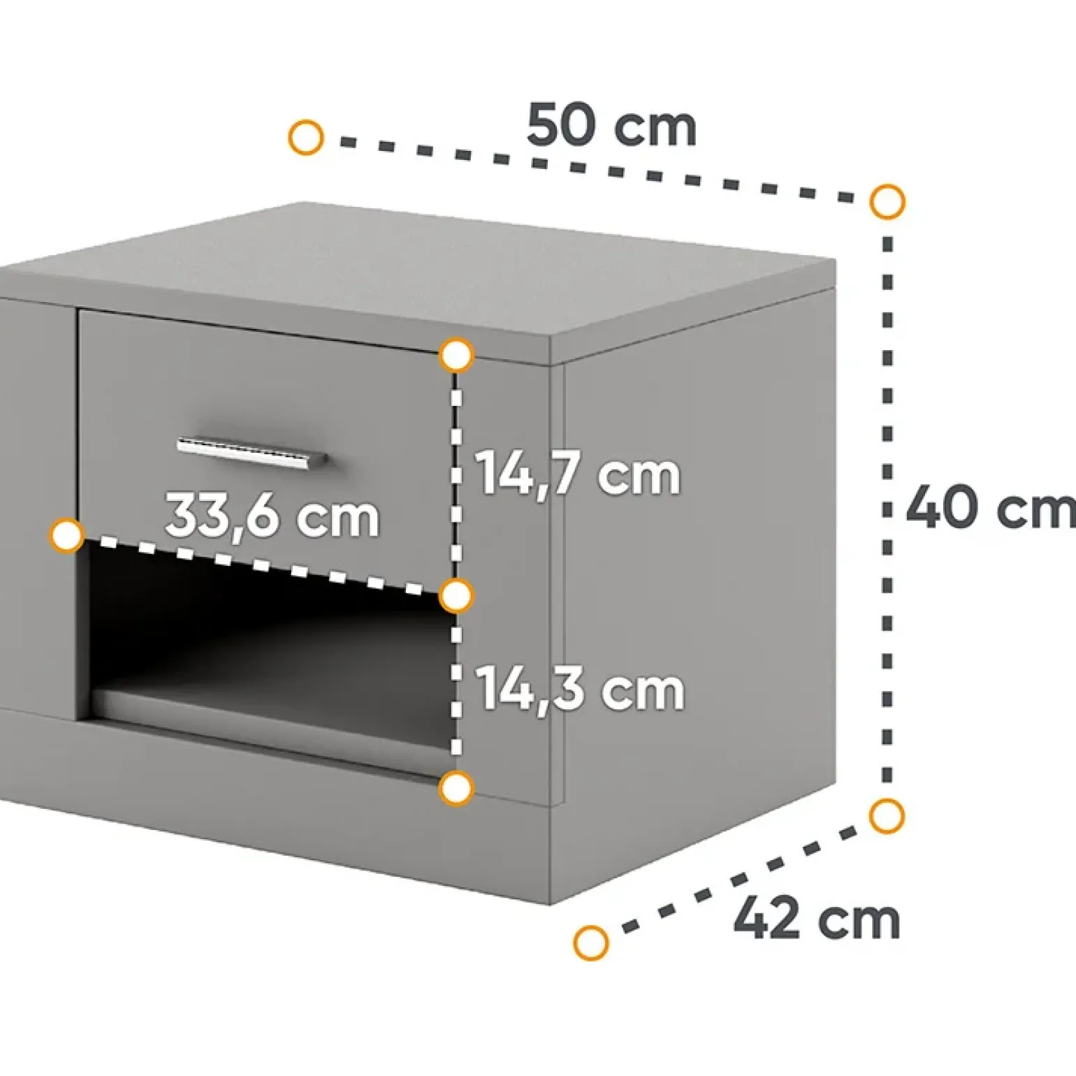 Comodino 50x40h cm 1 cassetto grigio grafite Ombra
