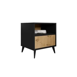 Comodino 47x52h cm 1 cassetto 1 vano a giorno rovere nero Hans