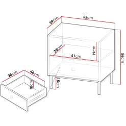 Comodino 55x56h cm 1 vano 1 cassetto nero opaco Giuggiola