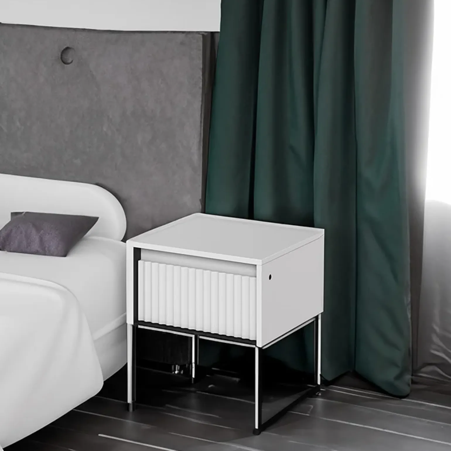 Comodino 46x50h cm cannettato bianco opaco nero Camelia