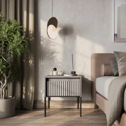 Comodino 46x50h cm cannettato grigio nero Camelia