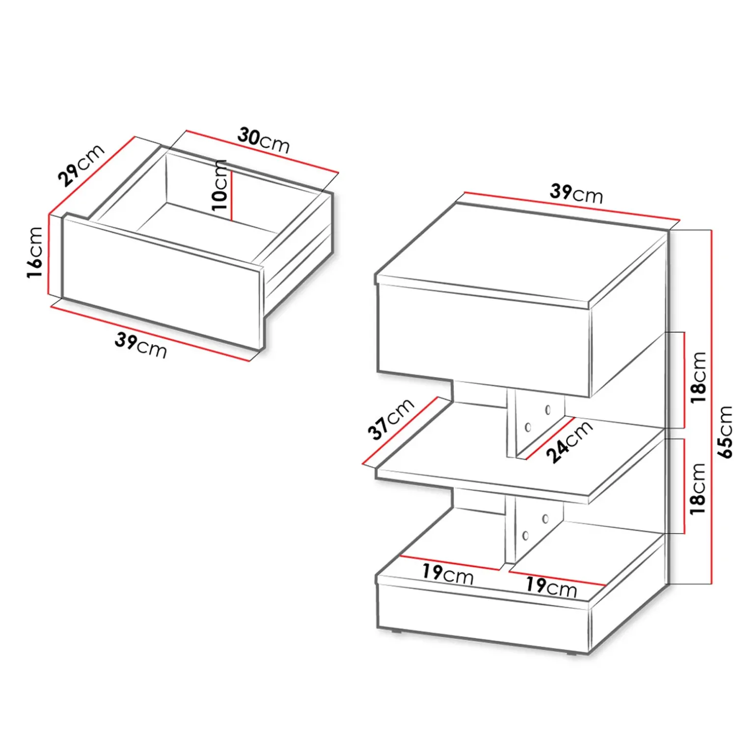 Comodino 39x65h cm con cassetto moderno bianco Clelia