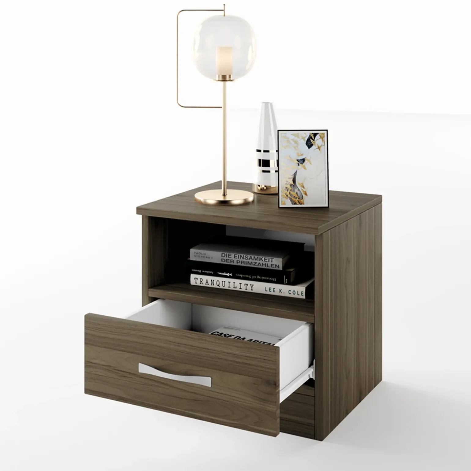 Comodino 40x41h cm con cassetto moderno noce Selvaggia