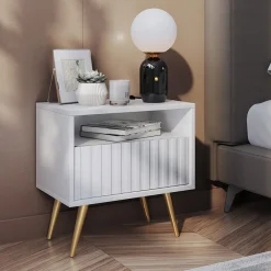 Comodino 47x48h cm moderno cannettato bianco Celestia