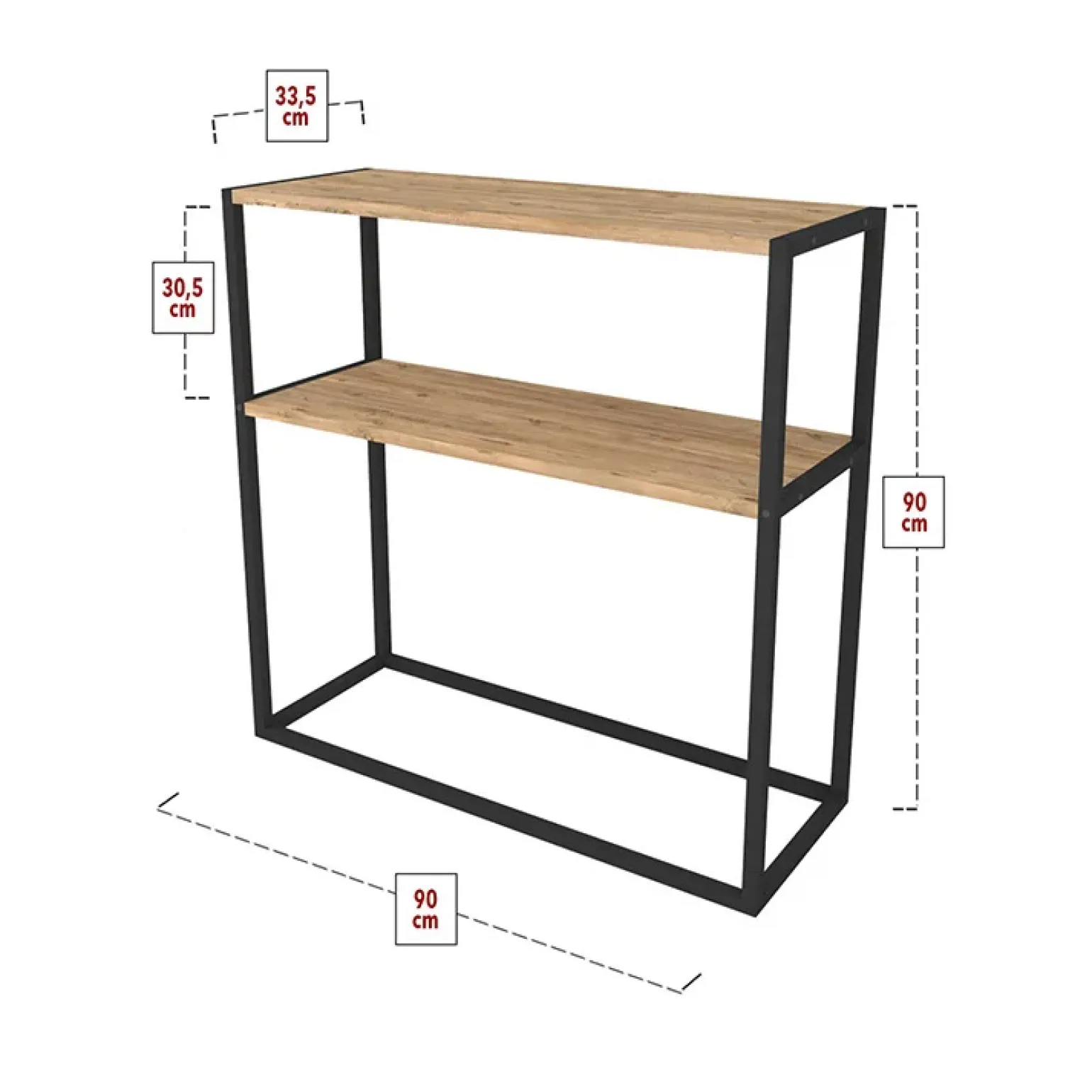 Consolle ingresso 2 ripiani industrial 90x90cm metallo rovere Basilan