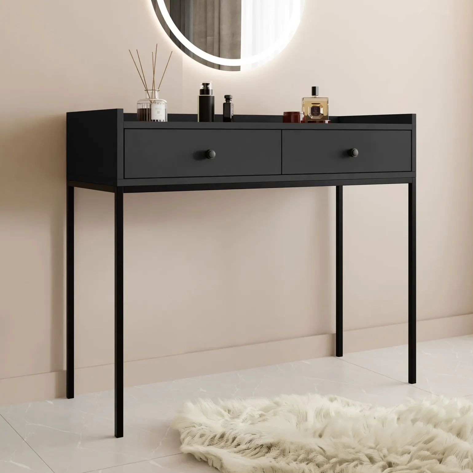 Consolle ingresso 100x86cm design moderno 2 cassetti nero Pollon