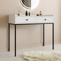 Consolle ingresso 100x86cm design moderno 2 cassetti bianco Pollon