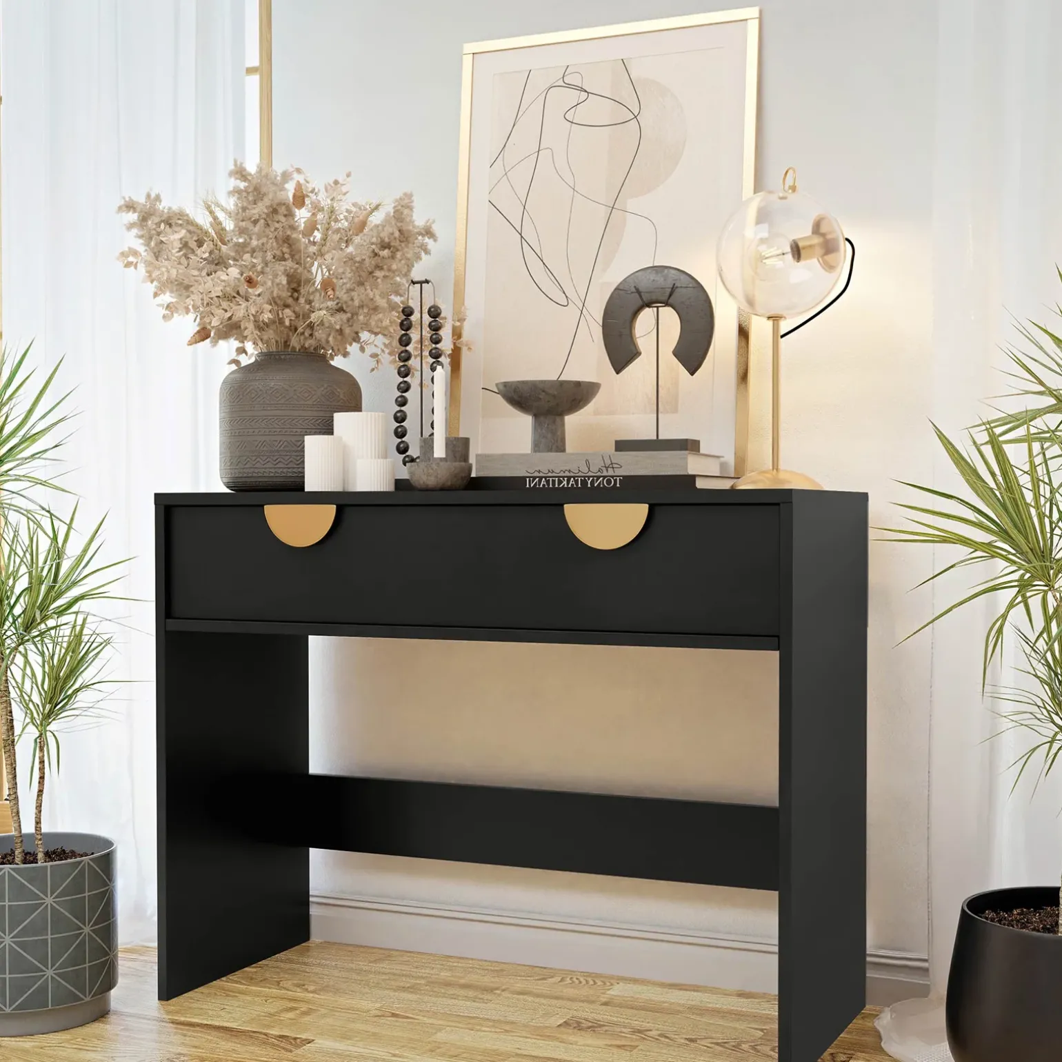 Consolle ingresso 100x78h cm con cassetto nero Oriana