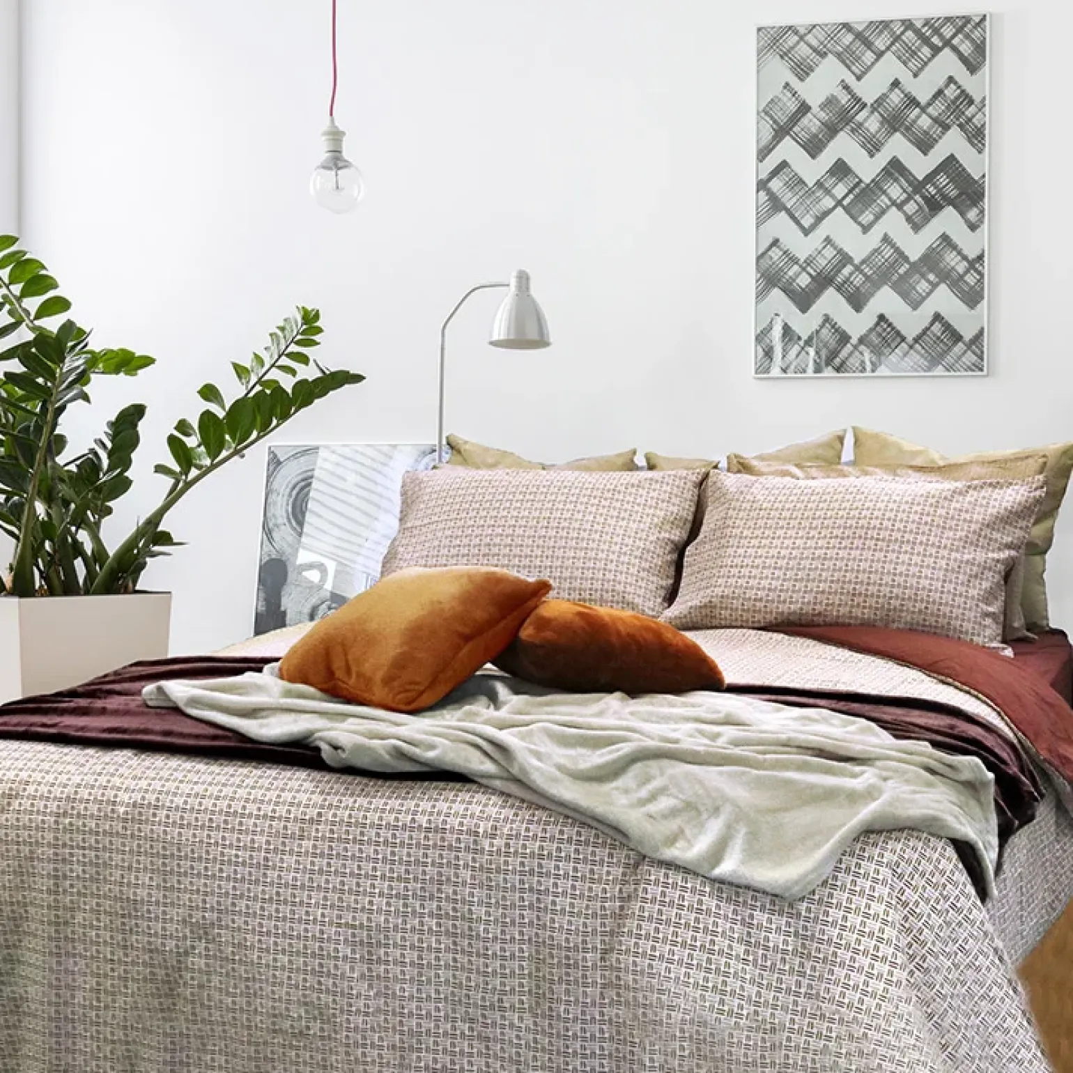 Copripiumino + 2 federe letto matrimoniale in cotone 250x200cm marrone terracotta Nabib