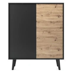 Credenza alta cannettata 104x125h cm con 2 ante in stile moderno rovere nero Gotham