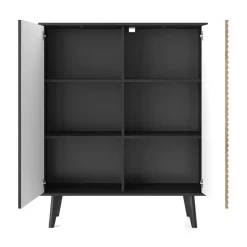 Credenza alta cannettata 104x125h cm con 2 ante in stile moderno rovere nero Gotham