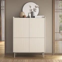 Credenza alta 103x126cm 4 ante beige cannettato rovere Fioca