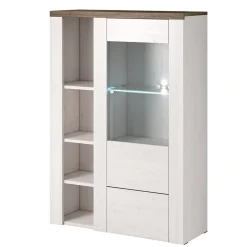 Credenza alta 100x145h cm 1 anta con vetrina  bianco frassinato rovere Paloma 2
