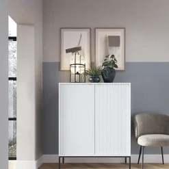 Credenza alta 104x125h cm 2 ante soggiorno bianco Alisa