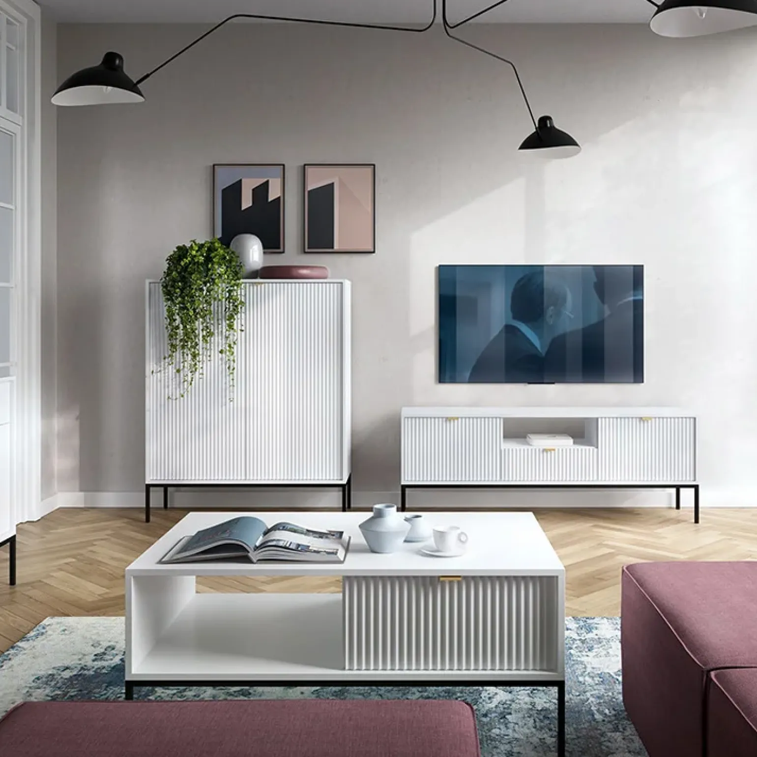 Credenza alta 104x125h cm 2 ante soggiorno bianco Alisa
