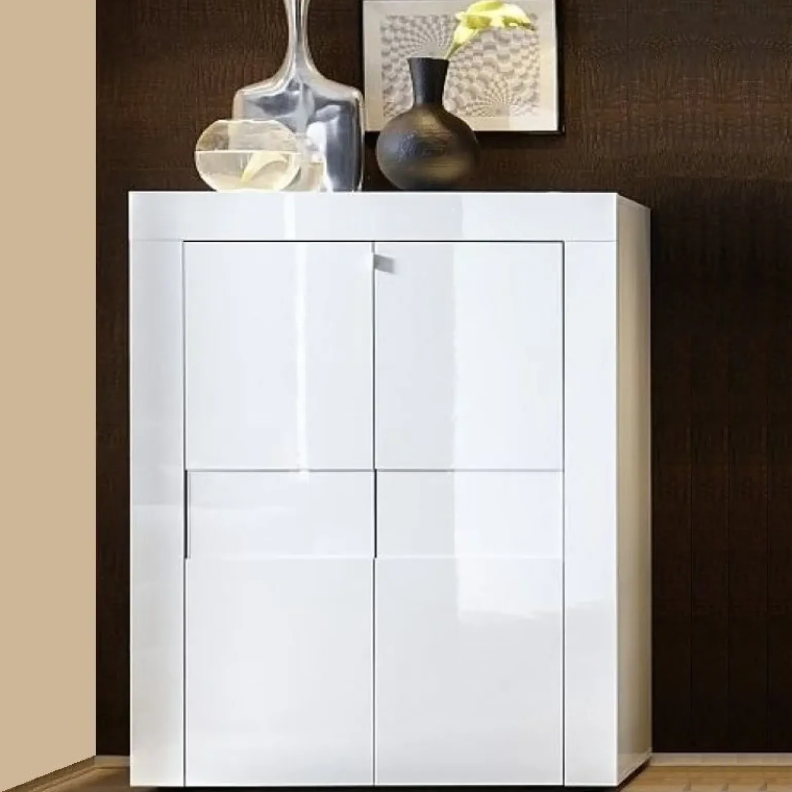 Credenza alta 92x125h cm 2 ante moderna bianco laccato lucido Easy