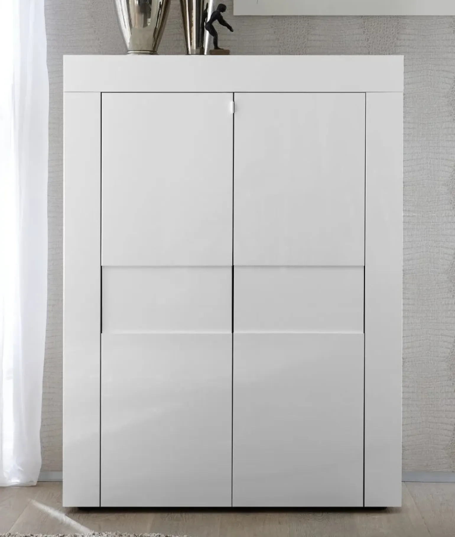 Credenza alta 92x125h cm 2 ante moderna bianco laccato lucido Easy