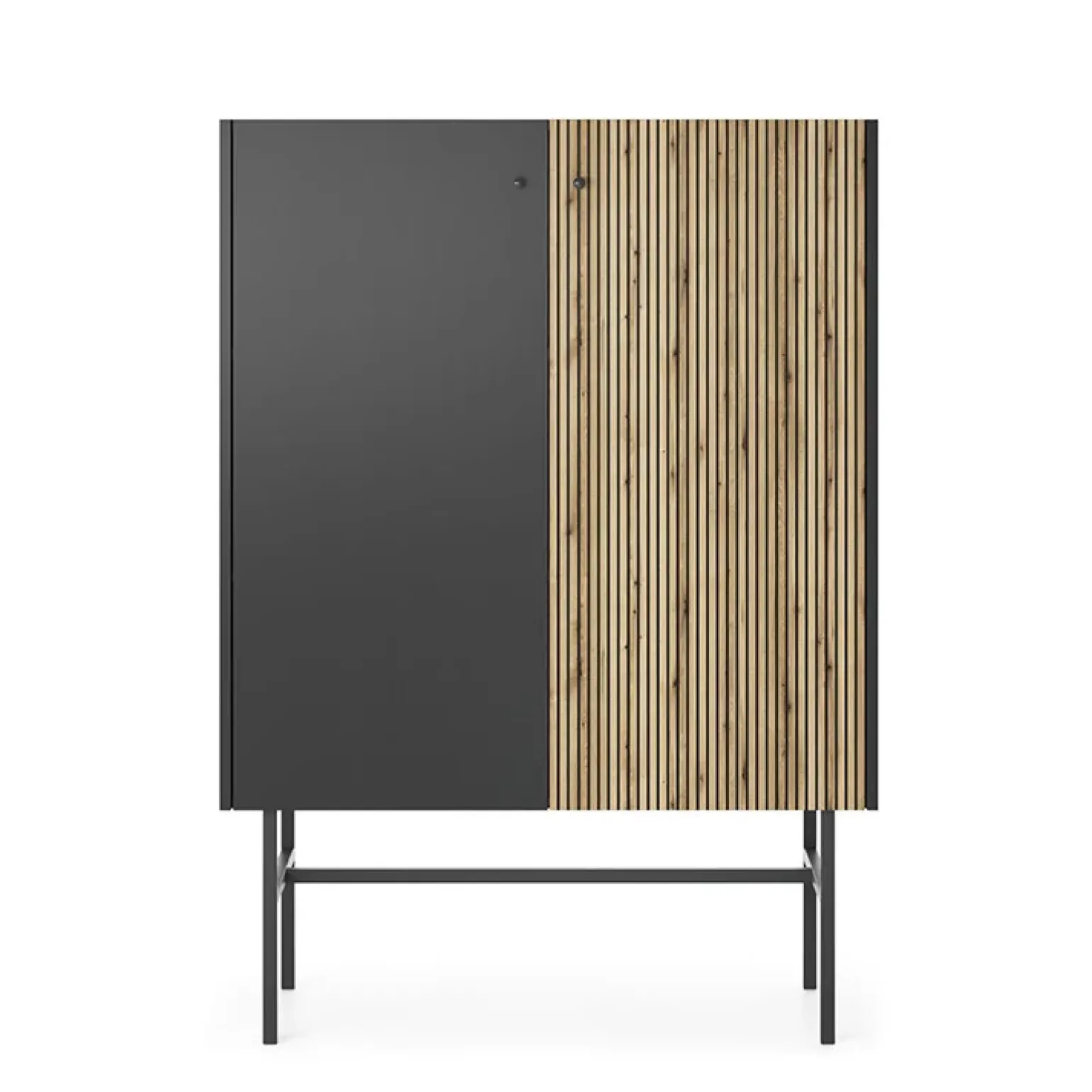 Credenza alta 94x132h cm 2 ante moderna nero rovere cannettato Eterna