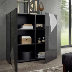 Credenza alta 120x109h cm 2 ante grigio lucido specchio con serigrafia Olimpo