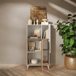 Credenza alta 81x154h cm 2 ante bianco lucido rovere chiaro Witty