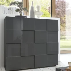 Credenza alta 121x111h cm 2 ante soggiorno grigio lucido Obsession
