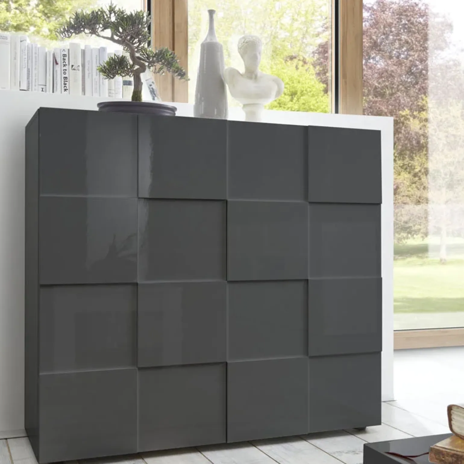 Credenza alta 121x111h cm 2 ante soggiorno grigio lucido Obsession