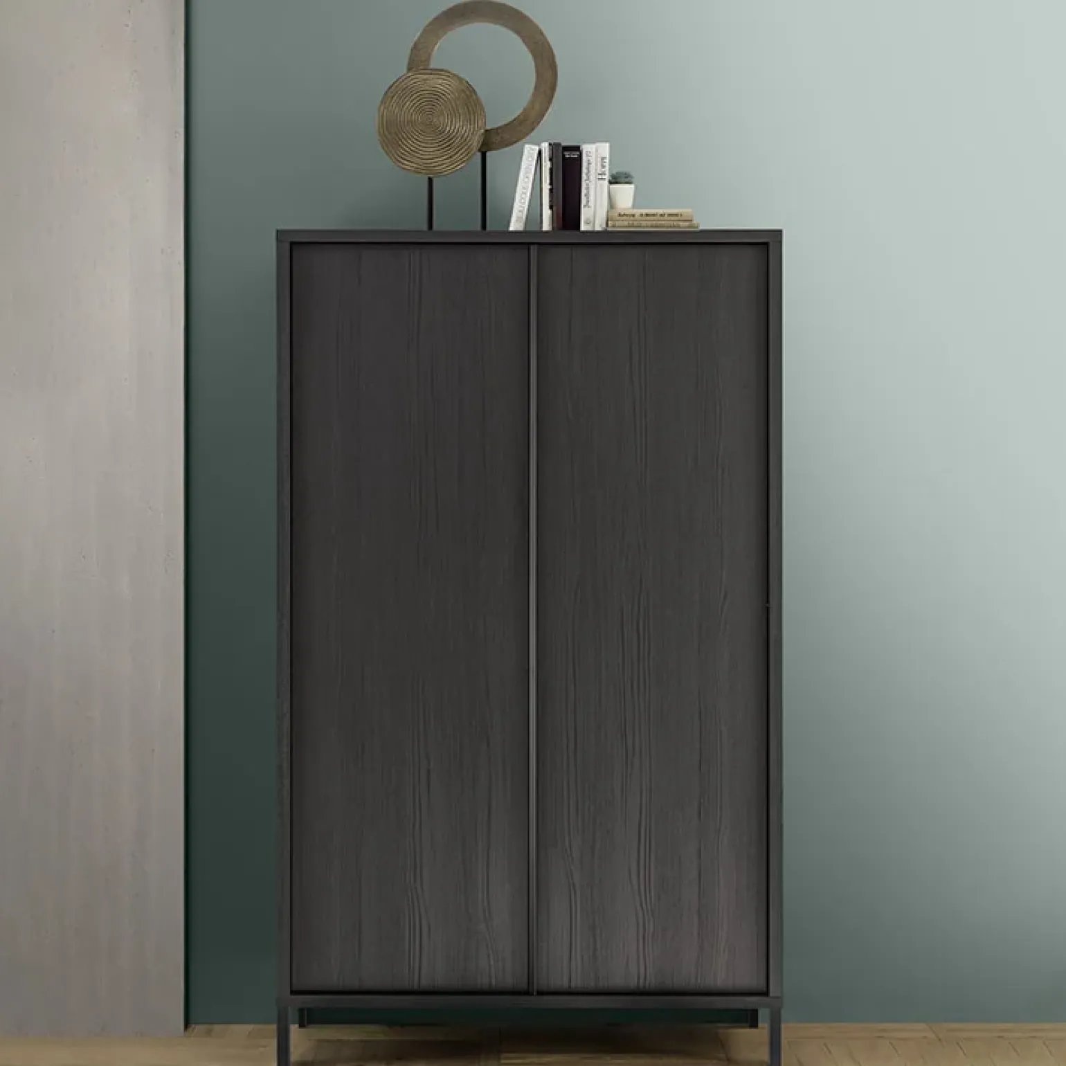 Credenza alta 106x177h cm 2 ante moderna nero frassinato Absolut