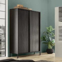 Credenza alta 106x177h cm 2 ante moderna nero frassinato Absolut