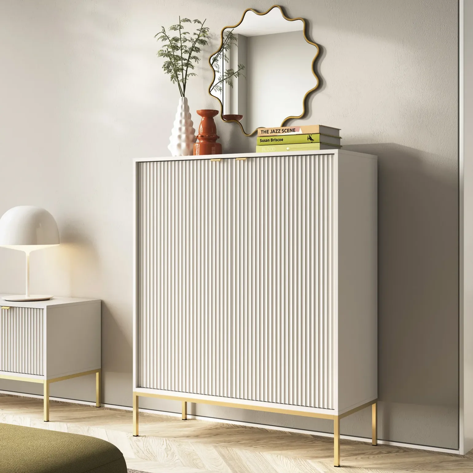 Credenza alta 104x125h cm 2 ante soggiorno beige Alisa