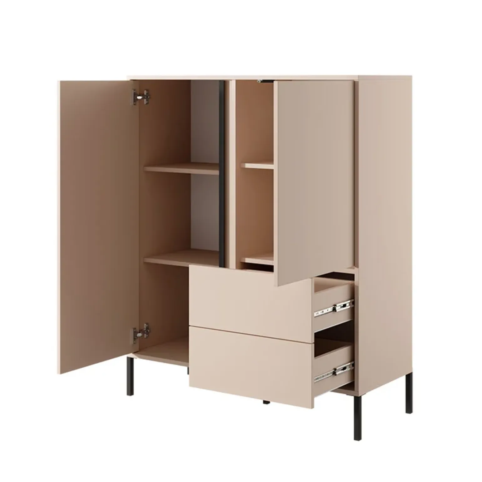 Credenza alta 103x123h cm 2 ante 2 cassetti beige Melly