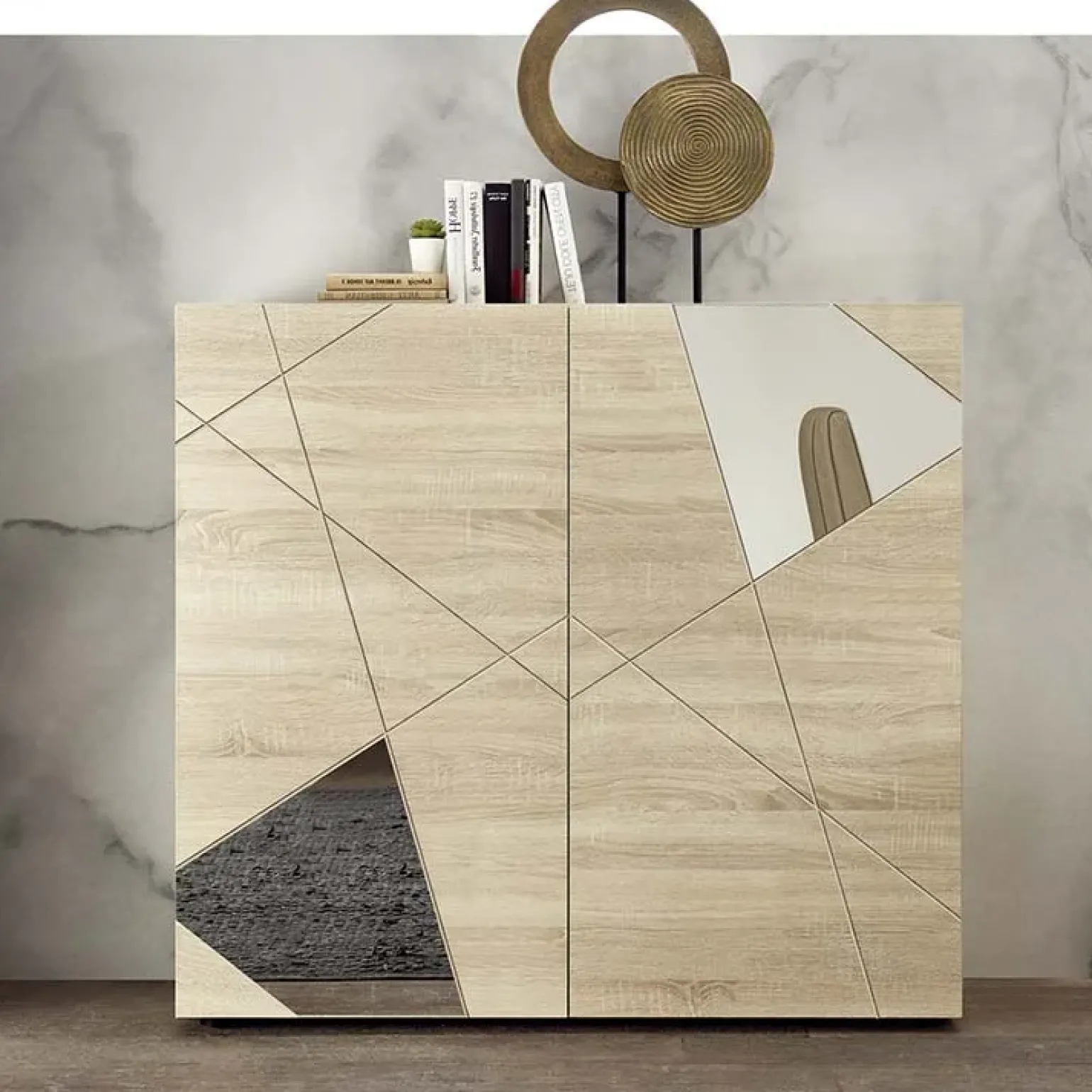 Credenza alta 121x111h cm 2 ante samoa specchio con serigrafia Olimpo