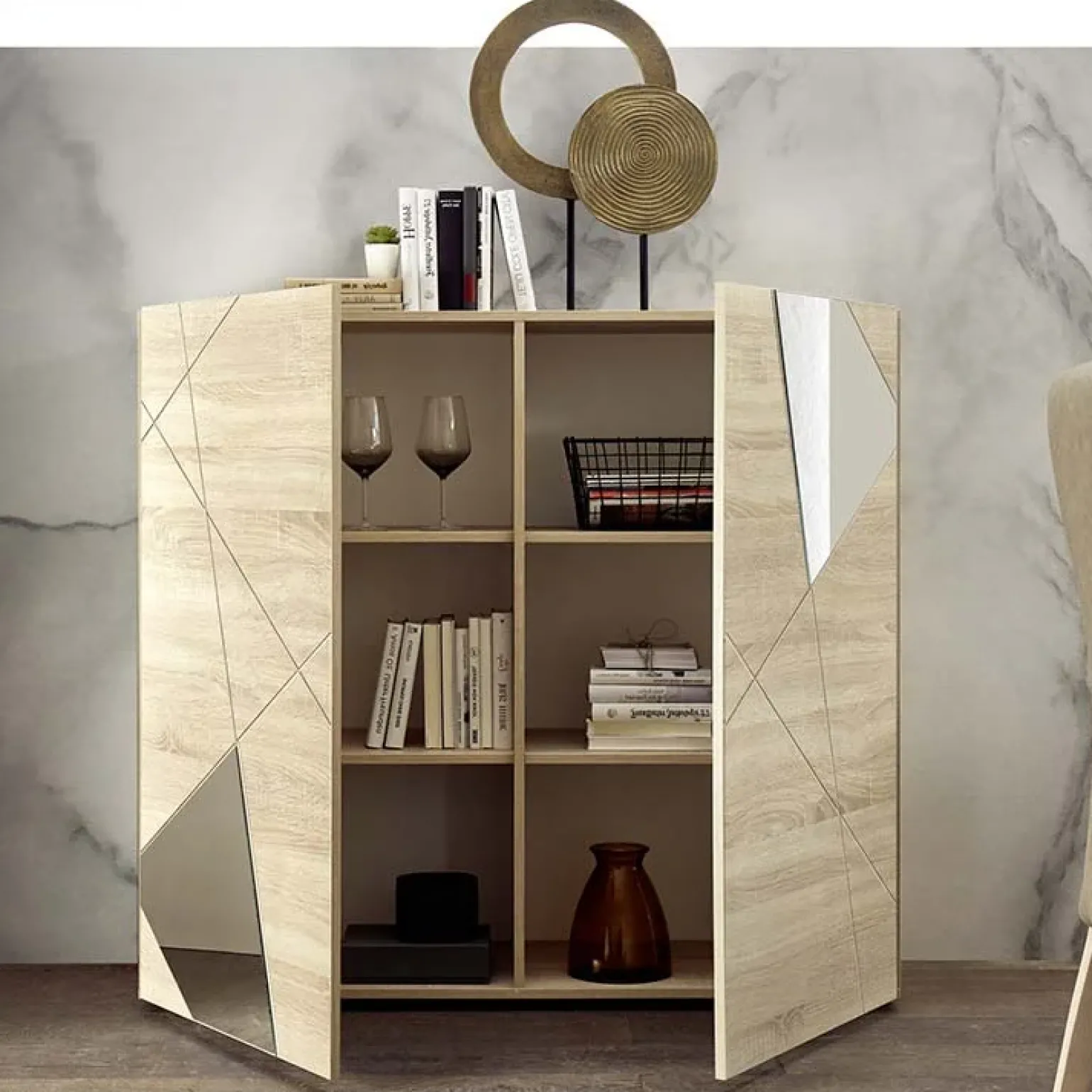 Credenza alta 121x111h cm 2 ante samoa specchio con serigrafia Olimpo
