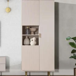 Credenza alta 80x190h cm 3 ante cannettato moderna beige Vanessa