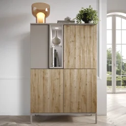 Credenza alta 101x152h cm 4 ante 2 vani rovere chiaro beige Tony