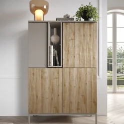 Credenza alta 101x152h cm 4 ante 2 vani rovere chiaro beige Tony