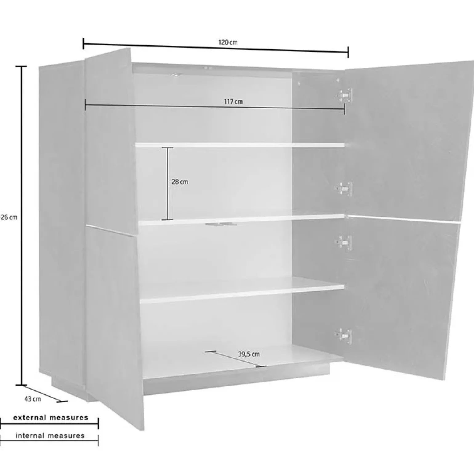 Credenza alta 120x126h cm 4 ante bianco lucido Candia Gihome®