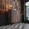 Credenza alta 89x118h cm 4 ante noce scuro con frontali serigrafati Savanna